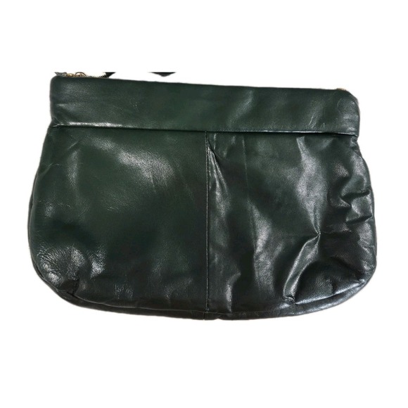 Vintage 1970s Dark Green Leather Clutch Shoulder Bag - Picture 4 of 8